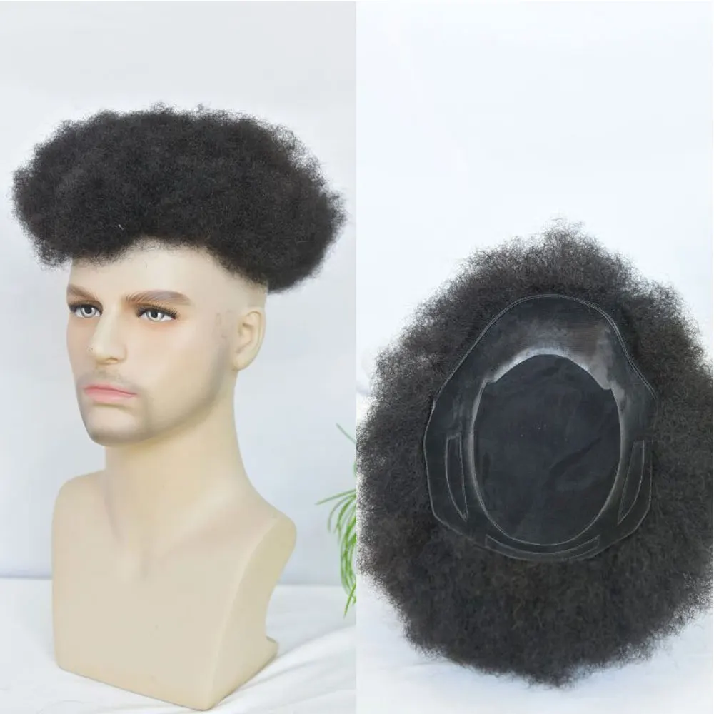 

Черный афро вьющийся парик из человеческих волос для мужчин, парики 4 мм, вьющиеся 10x8, черный 1 # Цветная моно-база, черная система волос из искусственной кожи для мужчин