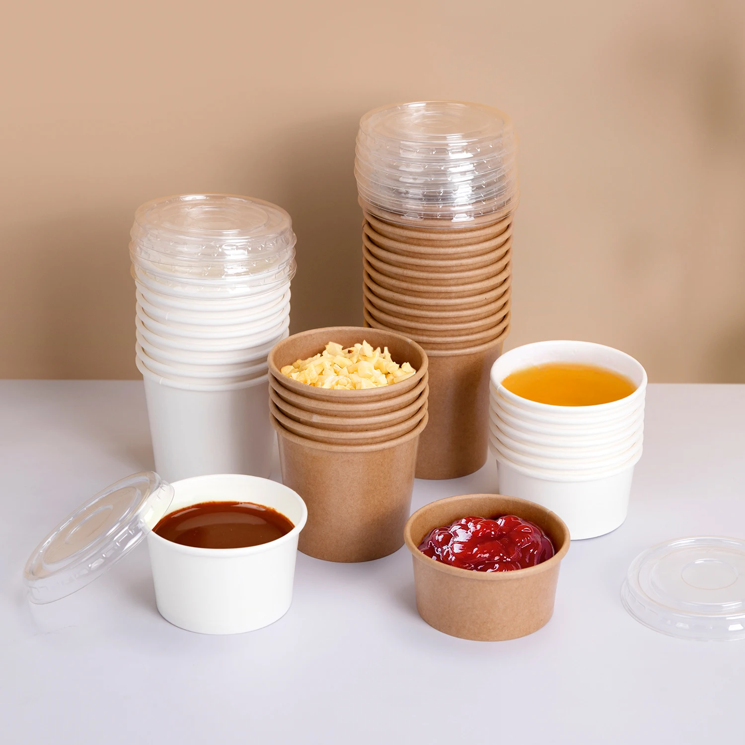 Disposable paper sauce cup small ingredient cup double coated kraft paper cup nut box pudding ice cream packaging cup party cake