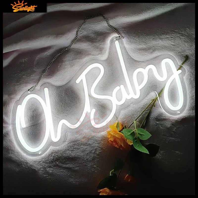 Led Neon Sign Oh Baby 48x26cm Led Light Party Flex Transparent Acrylic Oh Baby Neon Light Sign Wedding Party Decoration