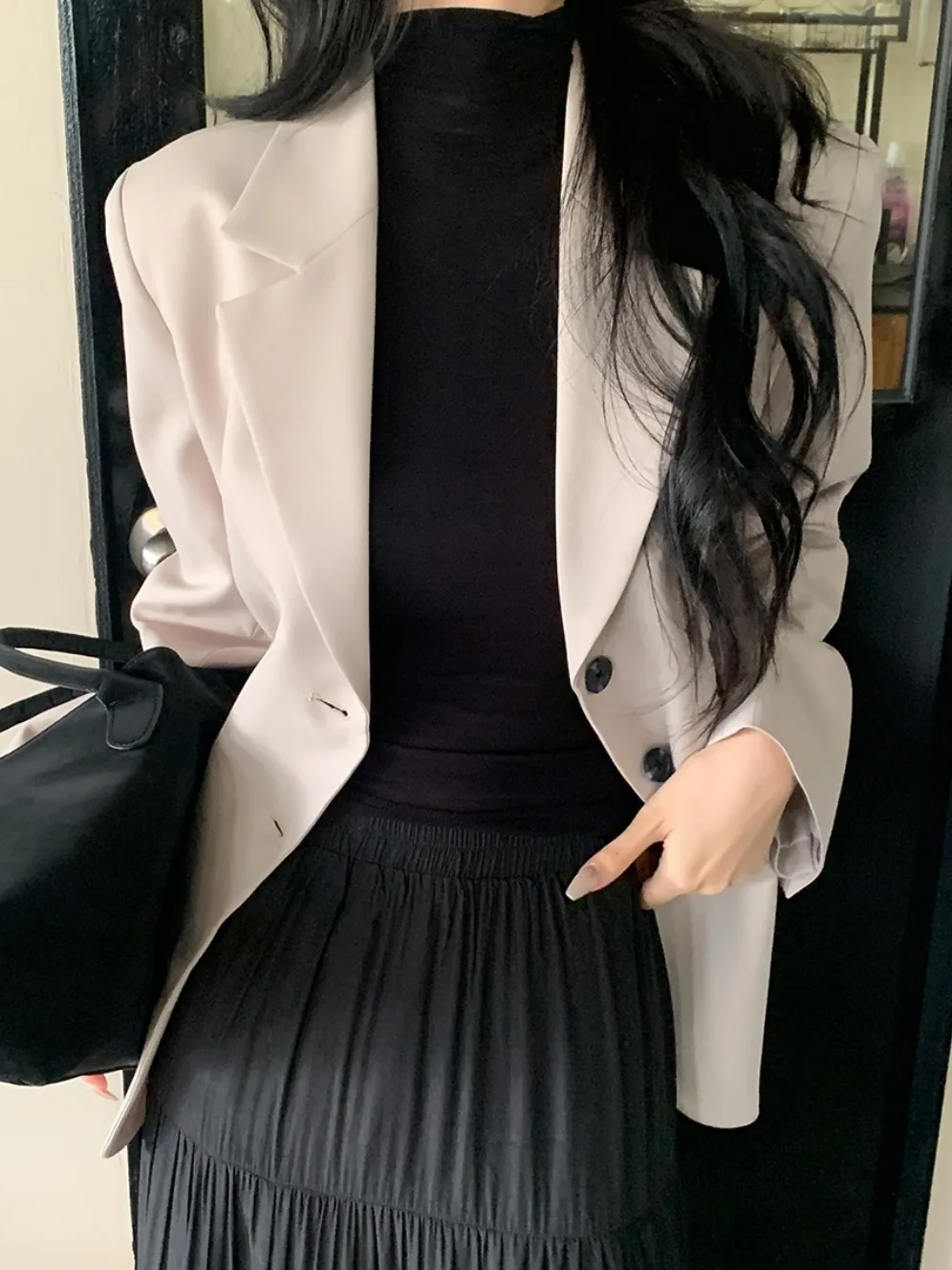 

Chic Simple High-End Feel Suit Collar Single Button Casual Loose Versatile Women's Outerwear for Autumn Spring Winter