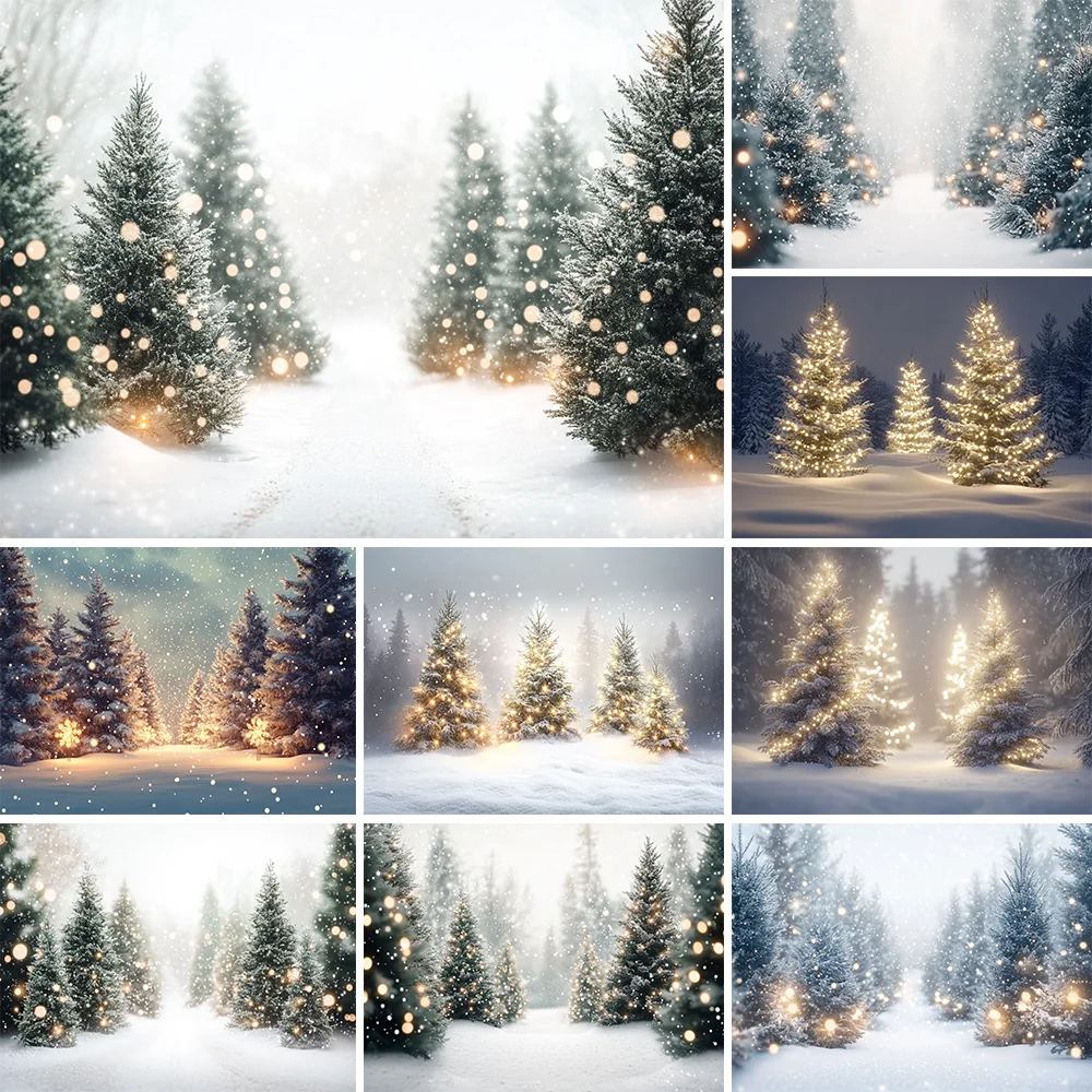 

Christmas Pine Tree Background Forest Children Winter Snow Outdoor Backdrops Custom Party Decoration Photo Shoot Props