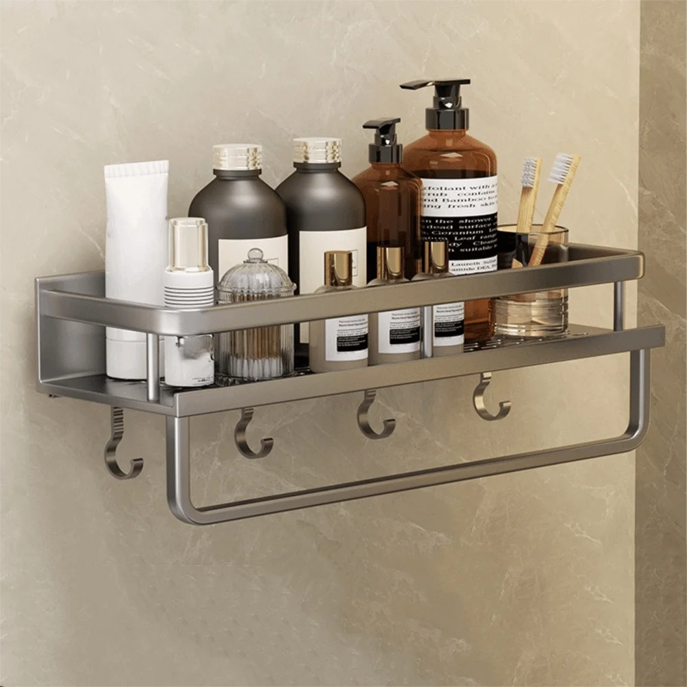 

Полка для ванной комнаты из алюминиевого сплава, прямоугольная форма, полка для душа без дрели, устойчивая к ржавчине компактная полка для хранения, душевая комната