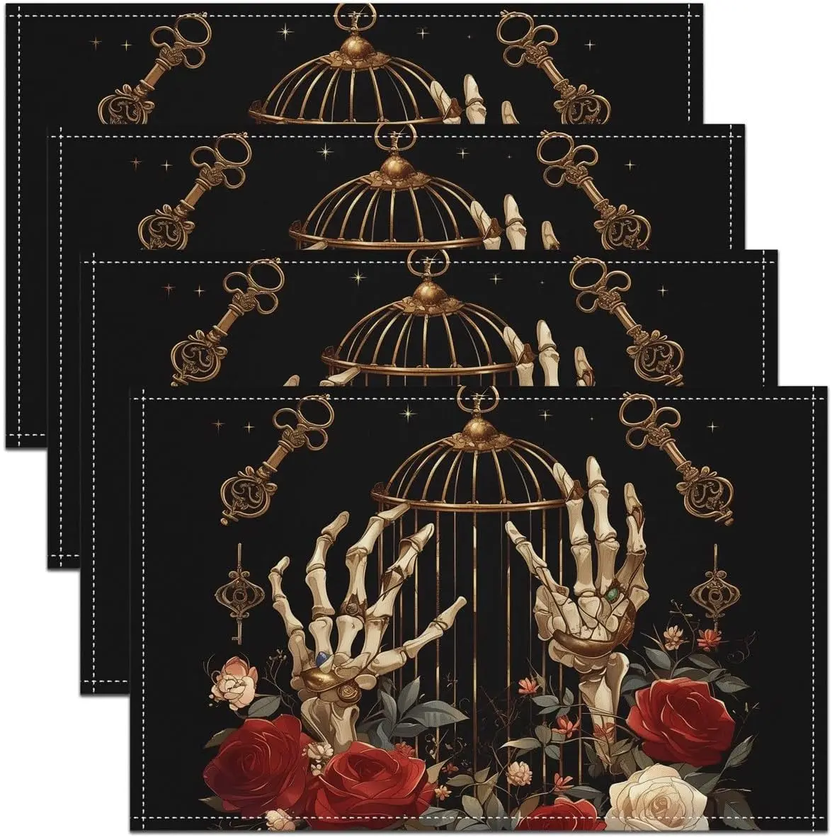 

Готические коврики для столовых приборов, 12 x 18 дюймов, салфетки с сахарным черепом, набор из 4 салфеток с цветочными розами для обеденного стола в помещении
