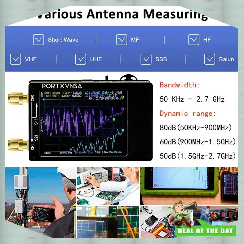 Entrega en 24 horas Nanovna Plus versión mejorada analizador de red vectorial 50Khz-2,7 Ghz MF VHF UHF con tarjeta SD de 32G para antena