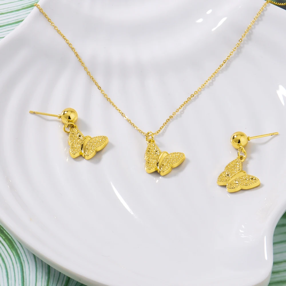 

Gold Color Women Earrings Clavicle Chain Set Romantic Butterfiy Shape Pendant Delicacy Jewelry Set of Party Wedding Birthday Gif