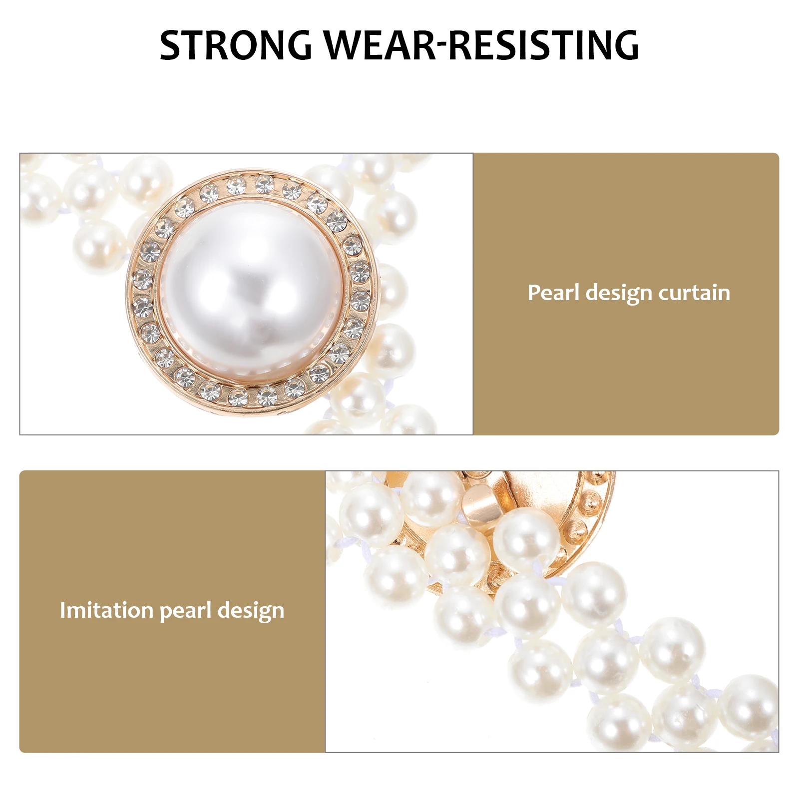 

2Pcs Imitation Pearl Curtain Tiebacks Elastic Straps Simple Style Curtain Holders for Living Room Bedroom Window