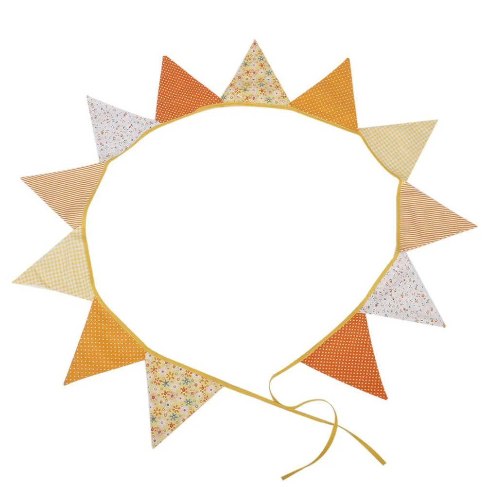 

12 Pcs Cotton Wedding Triangle Bunting Banner Yellow 2 3m Overlocked Flags Party Wedding Decoration Bunting Celebration