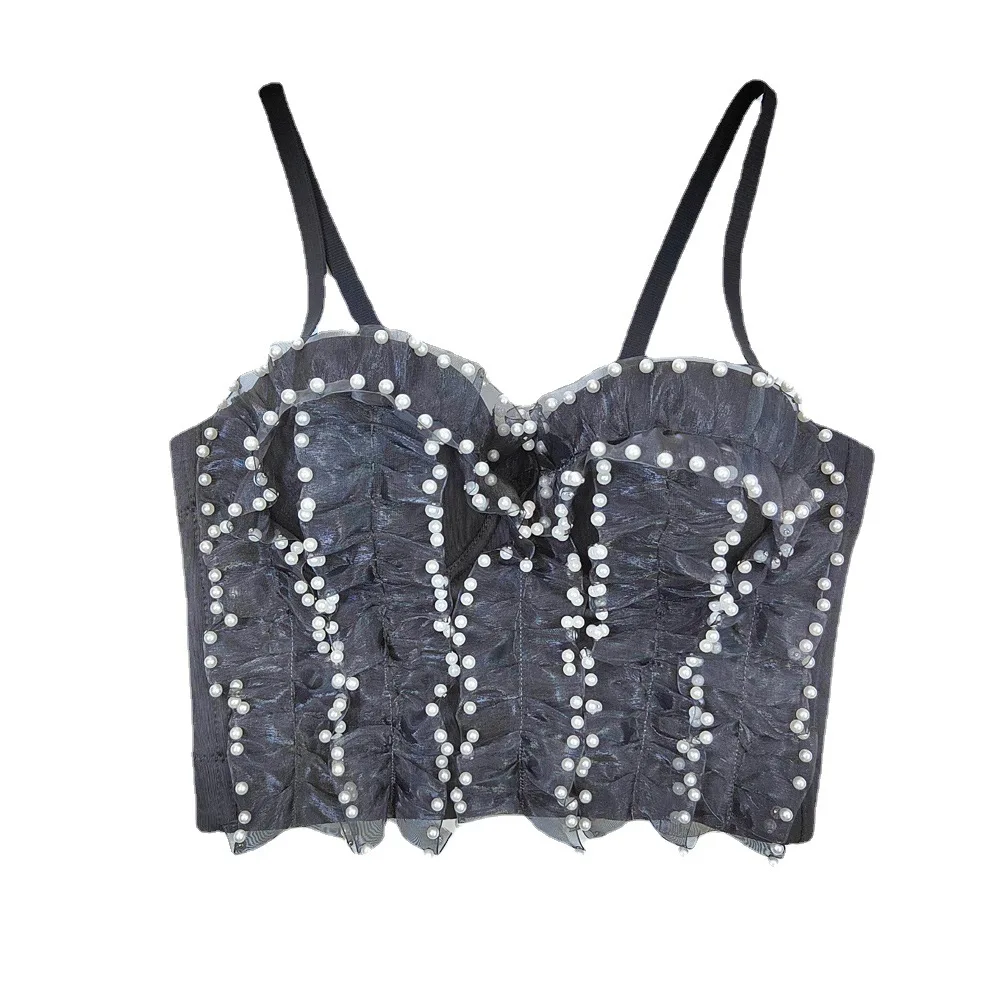 customized women's adult lace ruffle wrapped chest vest with slim fit elastic lace suspender elegant strapless bra sexy lingerie