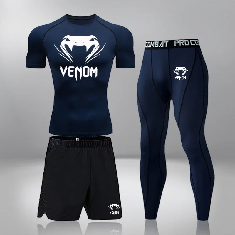 Conjunto Deportivo de Compresión para Hombre, 3 Piezas, MMA, Yoga, Ejercicio, Running, BJJ, Rashguard, Pantalones Deportivos, Boxeo