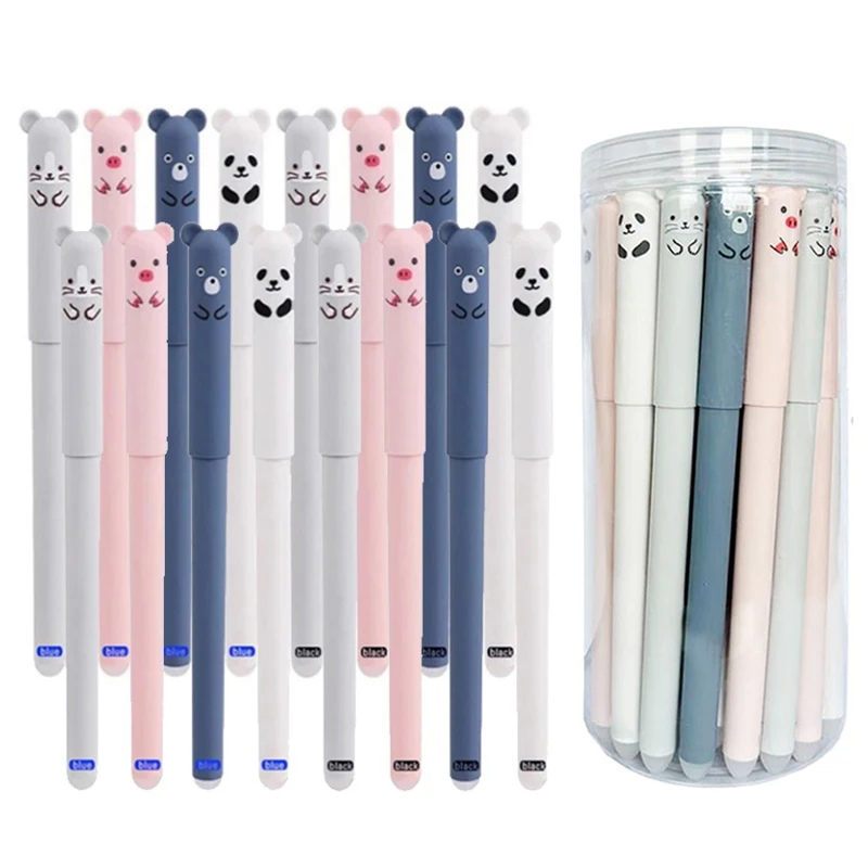 0.5mm Little Bear Erasable Gel Pen Set with Empty Box Blue Black Magic Ink Smooth Writing School Office Writing Stationery