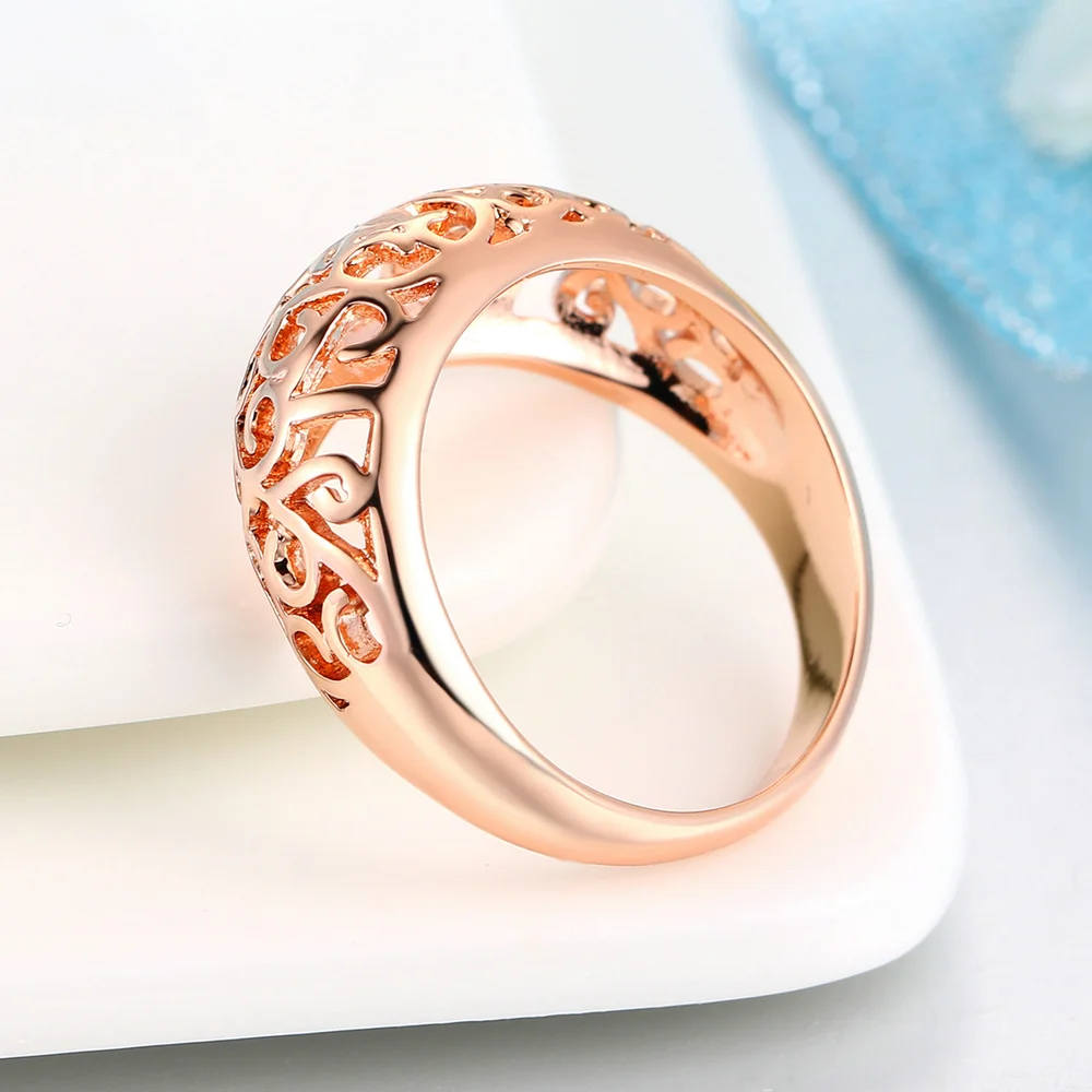 ZHOUYANG Vintage Chunky Ring For Women Hollow Out Flower Hollowing Craft Rose Gold Color Fashion Jewelry Friendship Gift R281