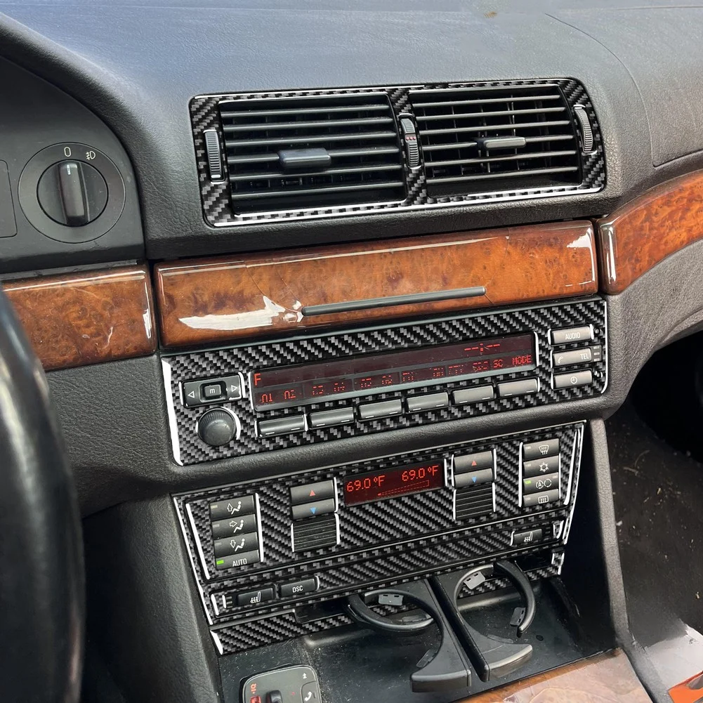 Black Carbon Fiber Style Center Console Sticker Kit For BMW 5 Series M5 1998 2003 Interior Trim Cover Panel Decoration Soft