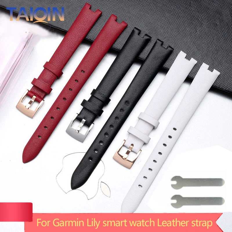 Correa de cuero genuino para reloj inteligente Garmin Lily, correa de silicona y acero inoxidable, pulsera deportiva, color rojo y blanco, 14mm