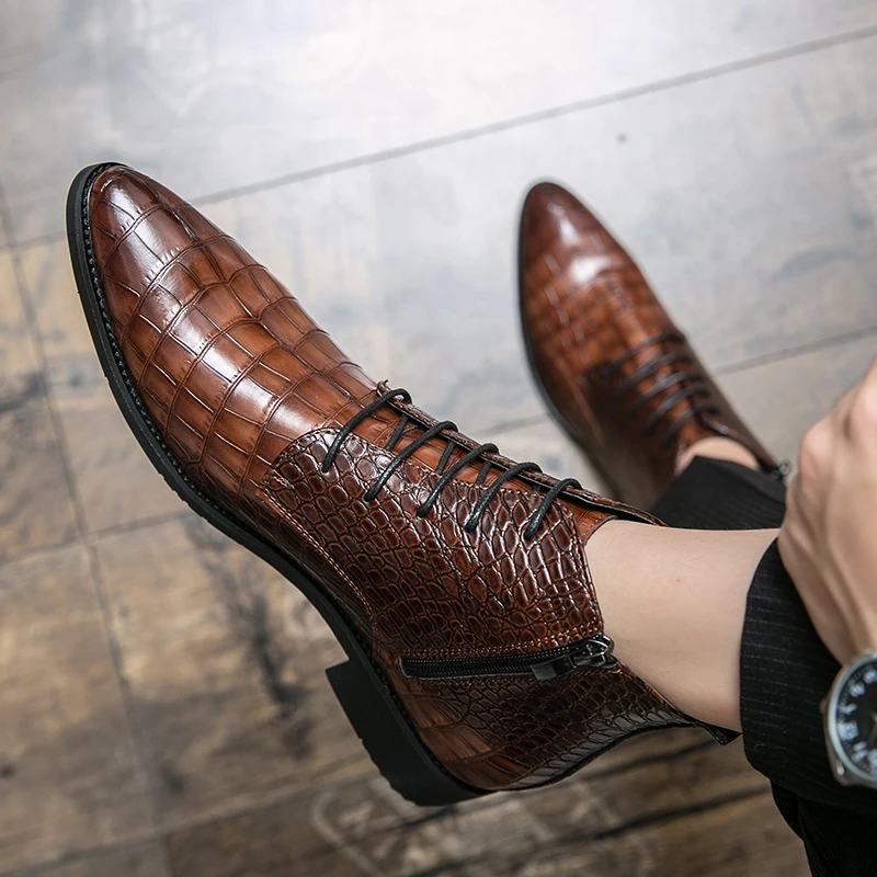 

New Business Brown Casual Shoes High Top Lace Up Chelsea Boots Mens Formal High-quality Pointed Boots Dress Ankle Boots for Men