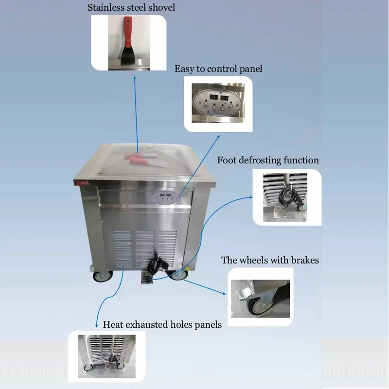 Máquina para hacer helado frito tailandés instantáneo con sartén cuadrada individual, tipo Tawa, para hacer rollos de helado tailandés.