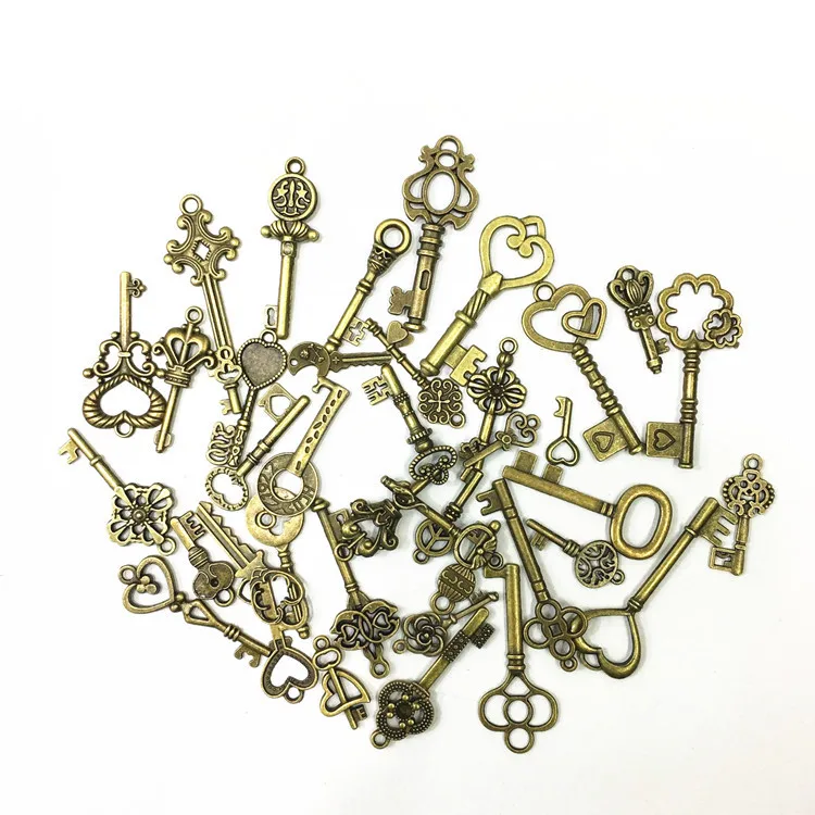 40/125Pcs Antique Bronze Metal Key Mixed Pendant Creative Heart Love Fashion Pendant DIY Handicrafts Accessory Decorative Gift