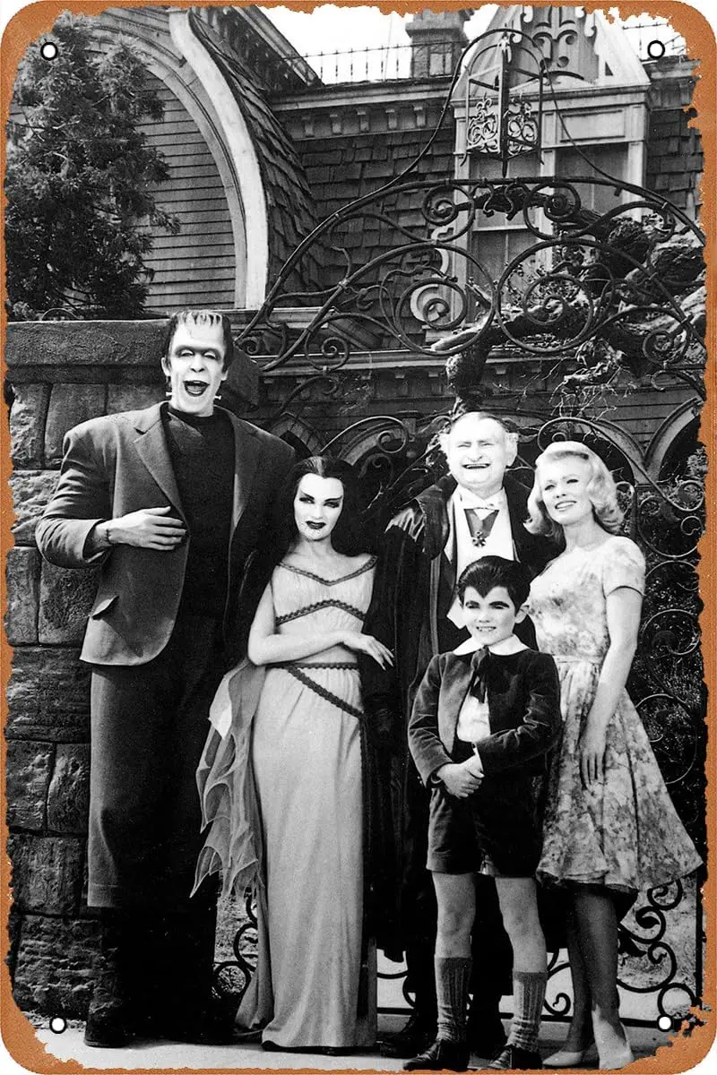 1 PCS,The Munsters Horror Movie Poster Retro Metal Sign for Cafe Bar Man Cave Garage Home Wall Decor Vintage Tin Sign 12 X 8 inc