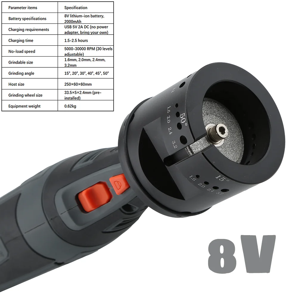 مطحنة التنغستن اللاسلكية لحام TIG 8V2000mAh 12V 2500mAh مبراة التنغستن 1.6 2.0 2.4 3.2 مللي متر 15 20 30 40 45 50 زاوية #4