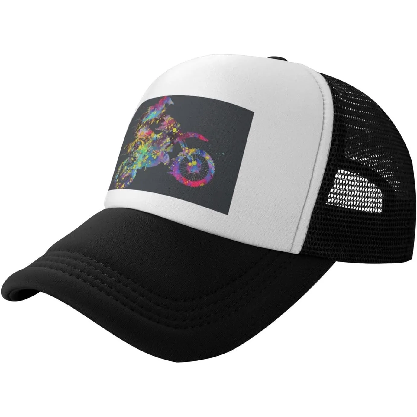 Motocross-Dirt-Bike-Watercolor-Splash-Trucker-Hat-Adjustable-Mesh-Baseball-Cap-Outdoor-Racing-Hat