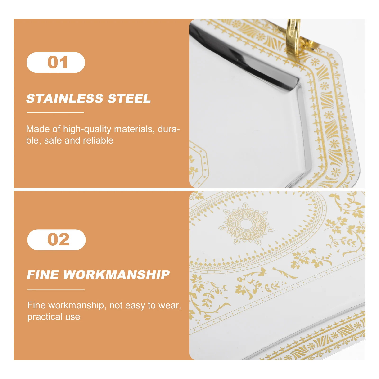 

Golden Tray 35 7x25cm Retro European Decorative Cake Tray Stainless Steel Wedding Dessert Plate Appetizer Serving Storage