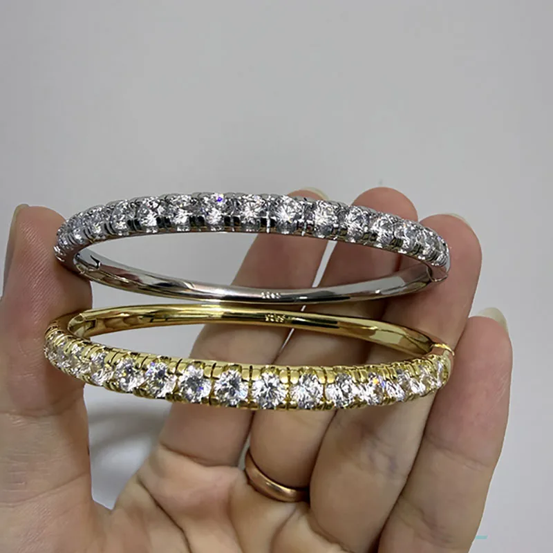 Top For Women For Men Luxury Bangle Pure 925 Sterling Silver Gold with Big Diamond Rivet Design Wedding Gift Bangle Jewelry