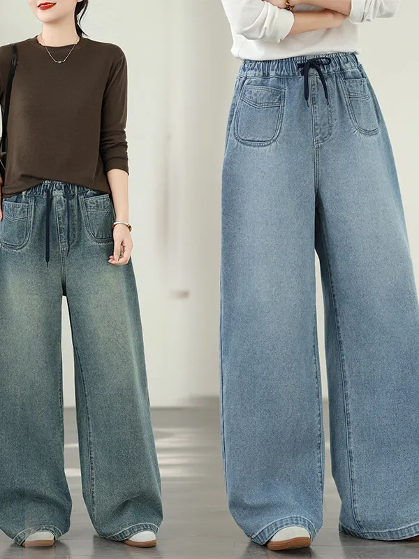 

Vintage High Waist Wide Leg Jeans Women's plus Size Casual Versatile Agel Personali Long Pants Korean Brand Denim