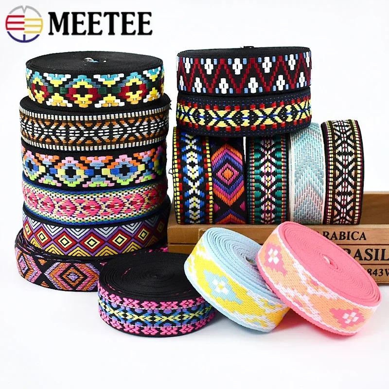 

5/10M Meetee 25mm Ethnic Jacquard Webbing Bag Strap Ribbon Tape Garment Hat Decor Tapes Bias Binding DIY Sewing Accessories