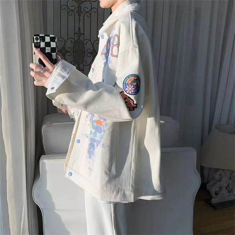 Graffiti Pure Cotton Jacket Women Unisex Long Sleeved Top Loose Autumn New Fashion Jackets for Woman