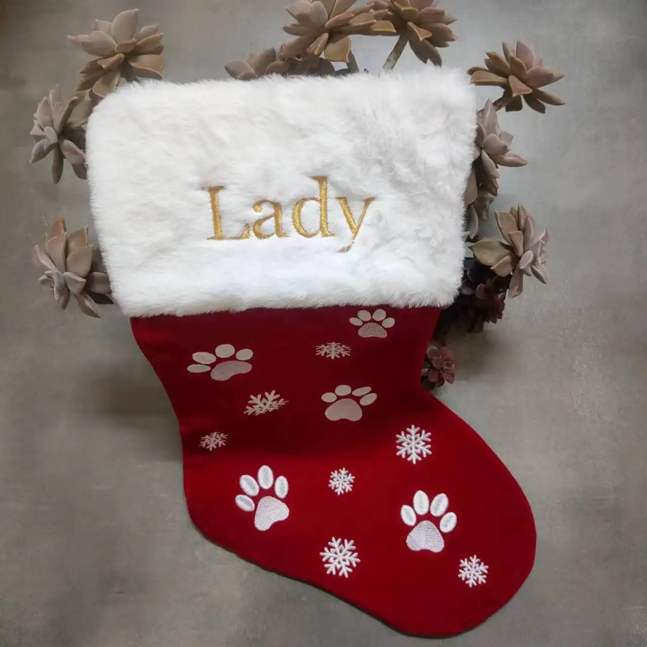 Custom Name Christmas Stocking Embroidered Any Name Christmas Tree Pendant Socks Christmas Decoration Pet Paw Stocking Gift Bag