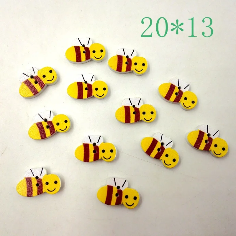 

Cute cartoon wooden buttons, painted bee two-hole wooden buttons, sewing decorative material buttons, 50 in a pack.