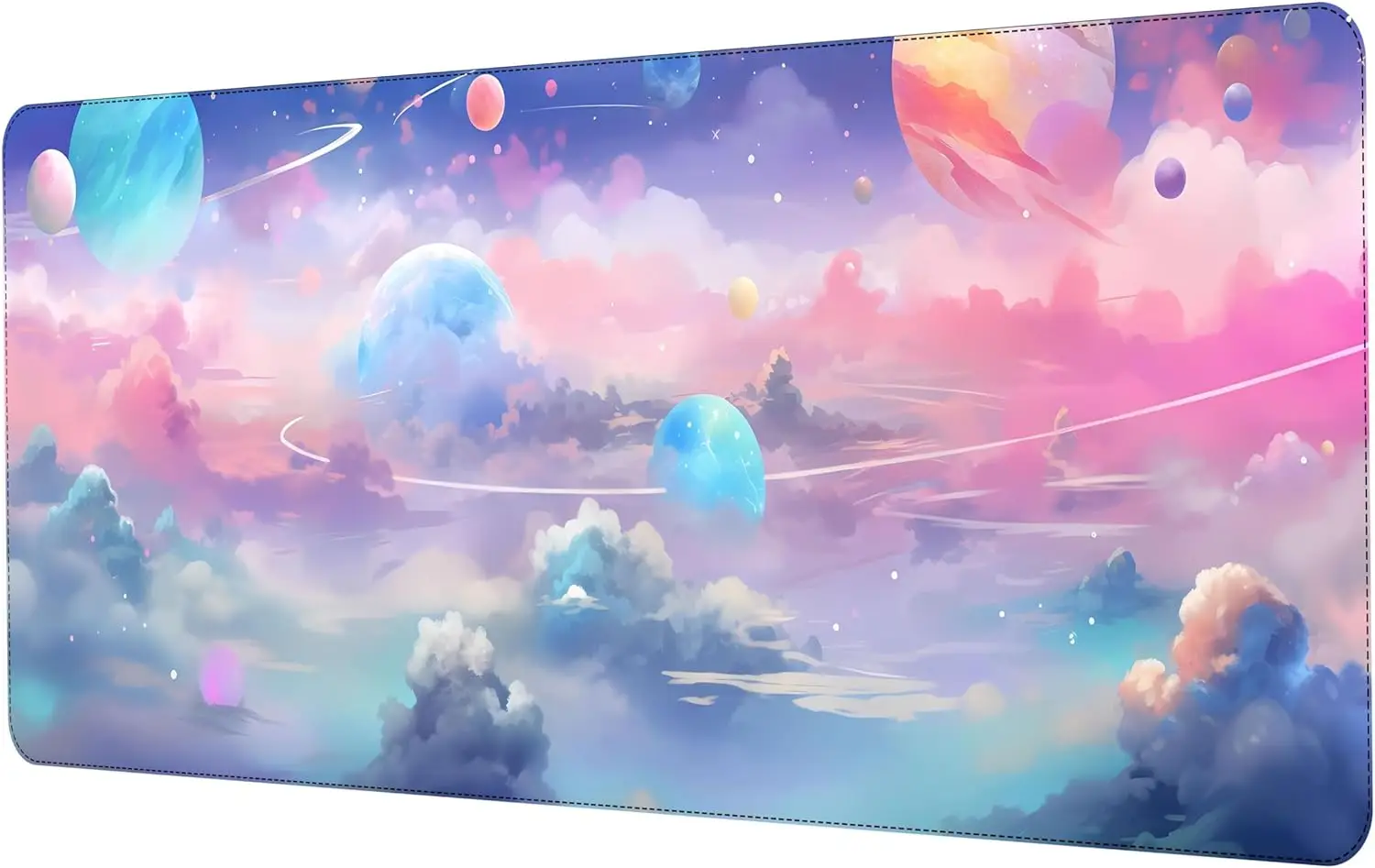 Pink Planet Galaxy Mouse Pad Large Pink Kawaii Gaming Mouse Pad Big Extended Desk Protector for Home Office Work 31.5x11.8 Inch