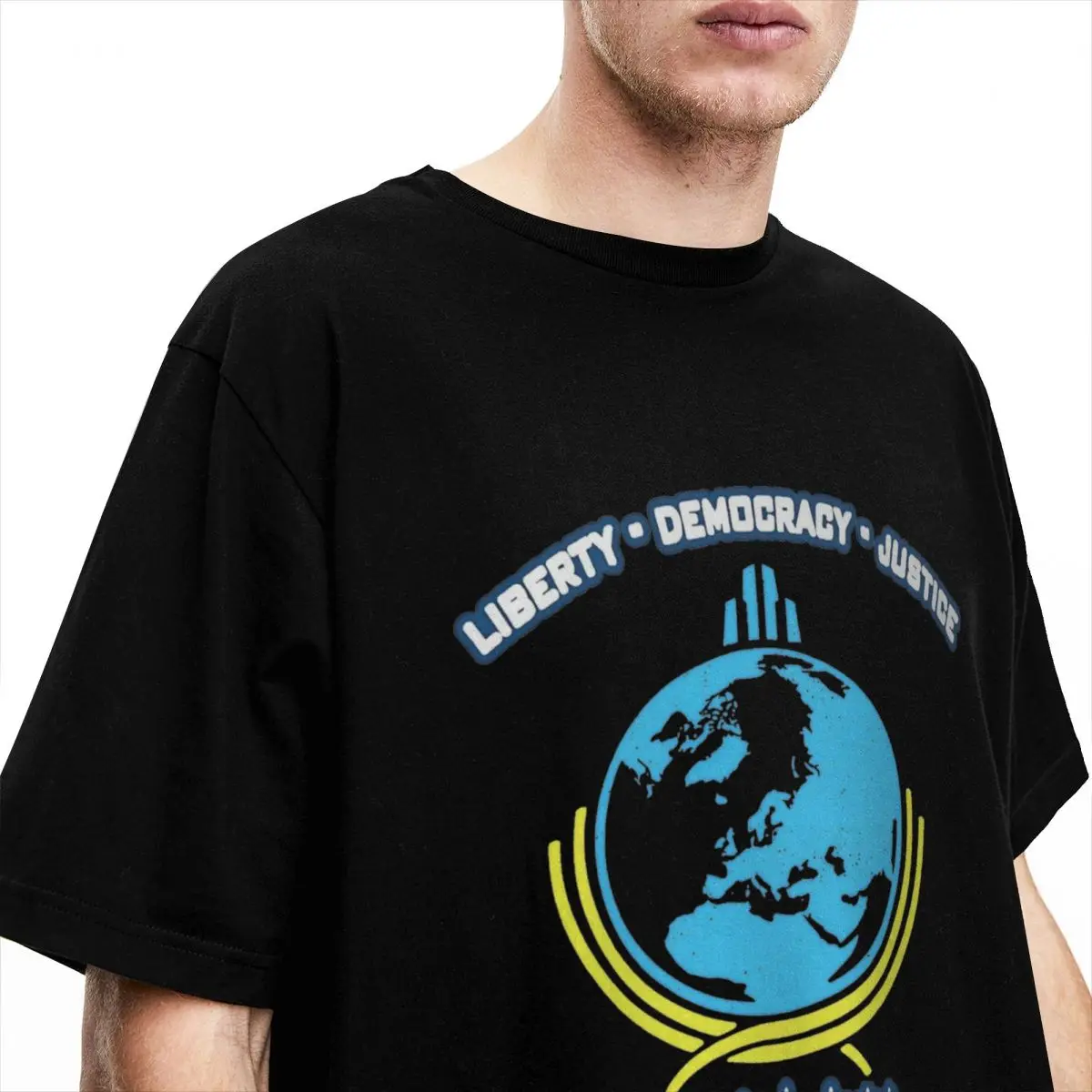 Men's Super Earth T-Shirts Diving Into Hell For Liberty Pure Cotton Top Tees Beach Y2K Fun Short-Sleeved T Shirt Crew Neck Tees