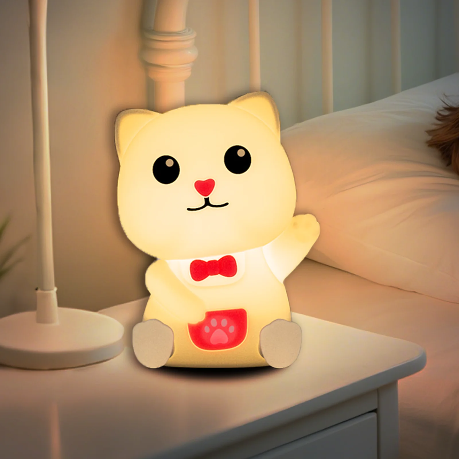 

Colorful Life 198 Lucky Cat Silicone Lamp Patted Model Bedside Lamp Wake Up at Night Breastfeeding Nightlight