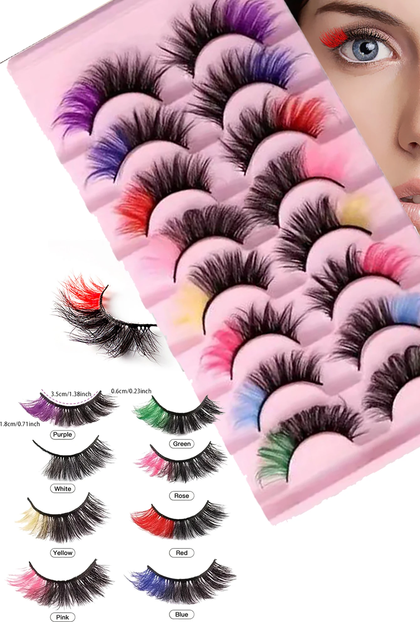 8 pairs of popular high-end color fake eyelashes with three-dimensional thickening and cross simulation of natural eyelashes