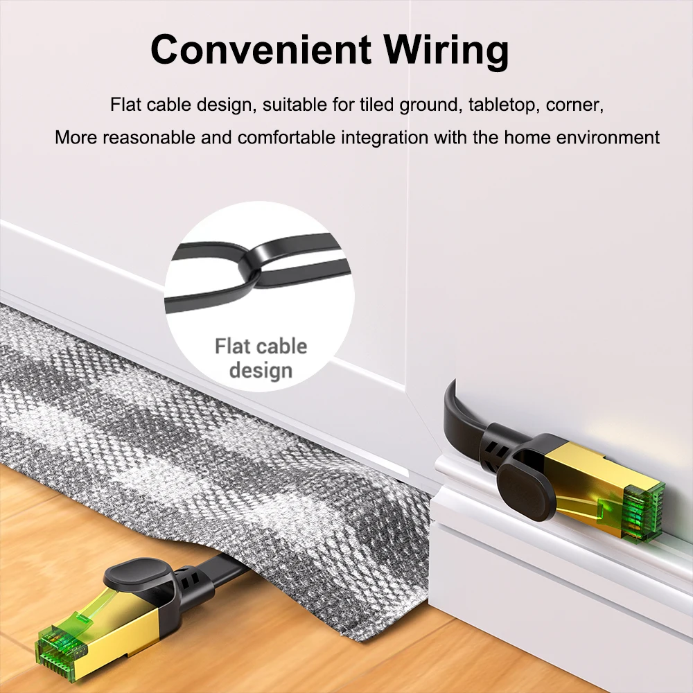 COMNEN nuevo Cable Ethernet plano Cat8 de 40Gbps, red de doble escudo de Internet de alta velocidad de 2000MHz para jugadores de enrutador de PC PS5