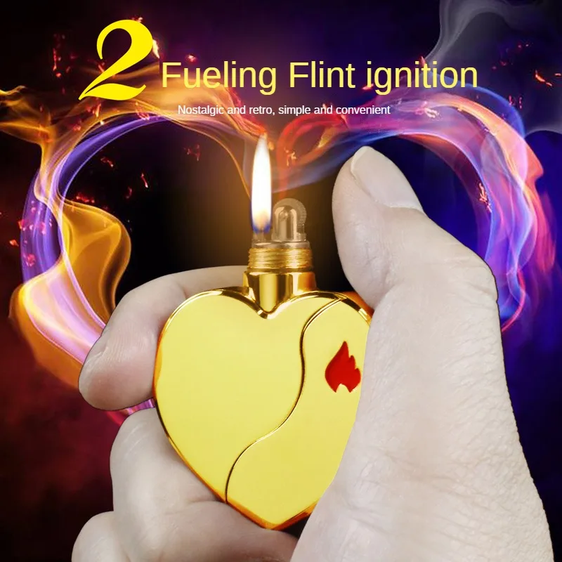 2024 New Product Oil and Electricity Dual-use Love Rechargeable Lighter Usb Personalized Peach Heart Cotton Oil Lighter Gift