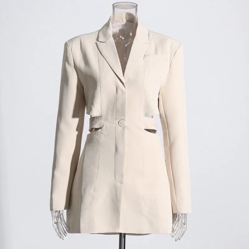ZAMOR HIGH QUALITY High End Mid Long Blazer 2026 New V Neck Long Sleeve Cutout Backless Patchwork One Button Suit Jacket Women