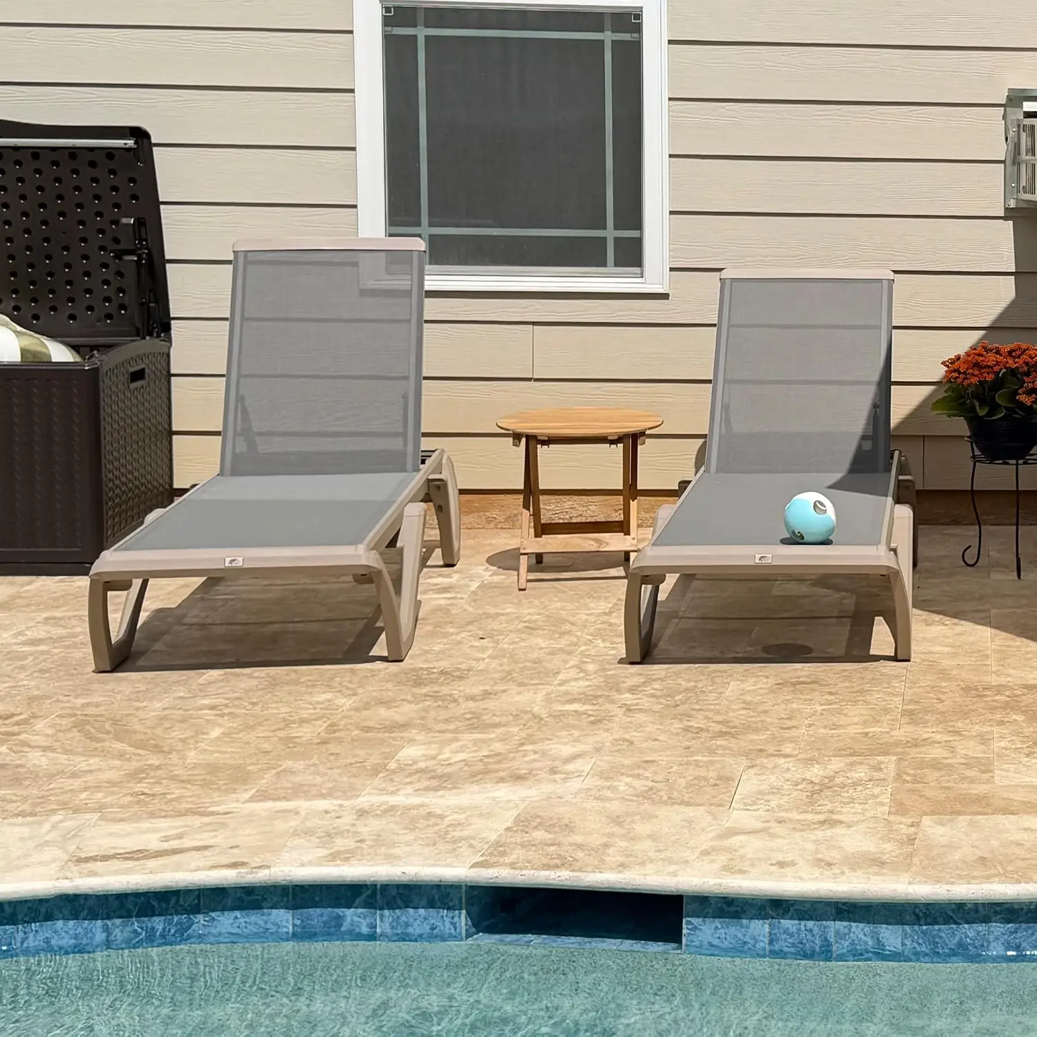 Chaise Lounge Chair Plastic Pool Lounge Chair Set of 2, Grey | Modern Champagne Frame, Lightweight Stackable, Customized