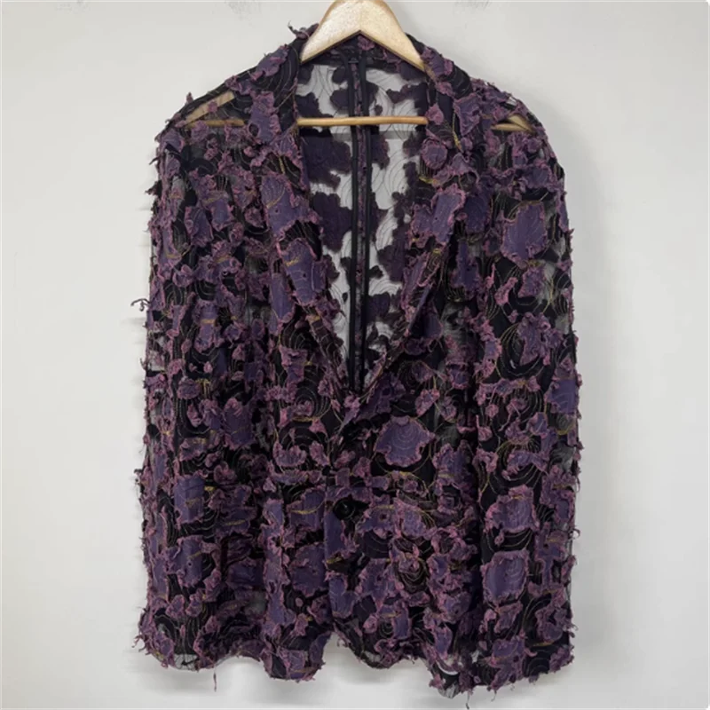 

2025 Purple rags beggar See-through mesh original designer casual jacket suit