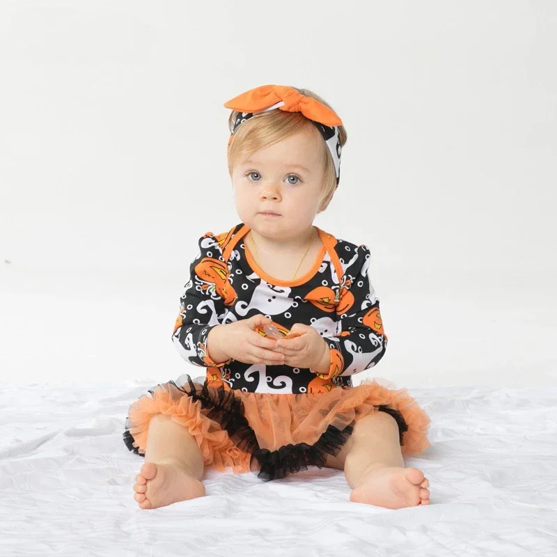 Baby Girls Romper Halloween Dress Pumpkin Witch Dress 1st One Year Tutu Dress Newborn 6 9 12 Months Kids Costume  Clothes