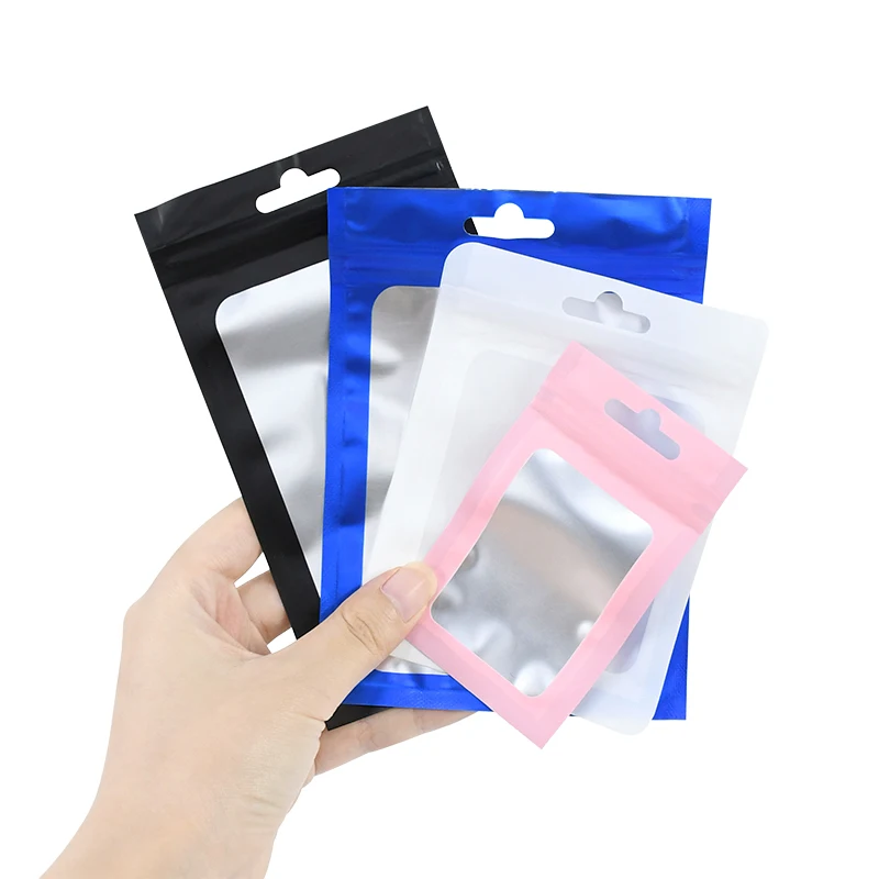 50Pcs Pink Black Mylar Bags Holographic Packaging Ziplock Bags Clear Resealable Foil Bags for Food Storage and Jewelry Packaging