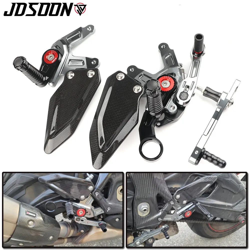 Carbon Fiber CNC Aluminum Adjustable Motorcycle Foot Pegs Rest Rearset Rear Set Footrest for S1000 RR S1000RR 2015-2017-2018