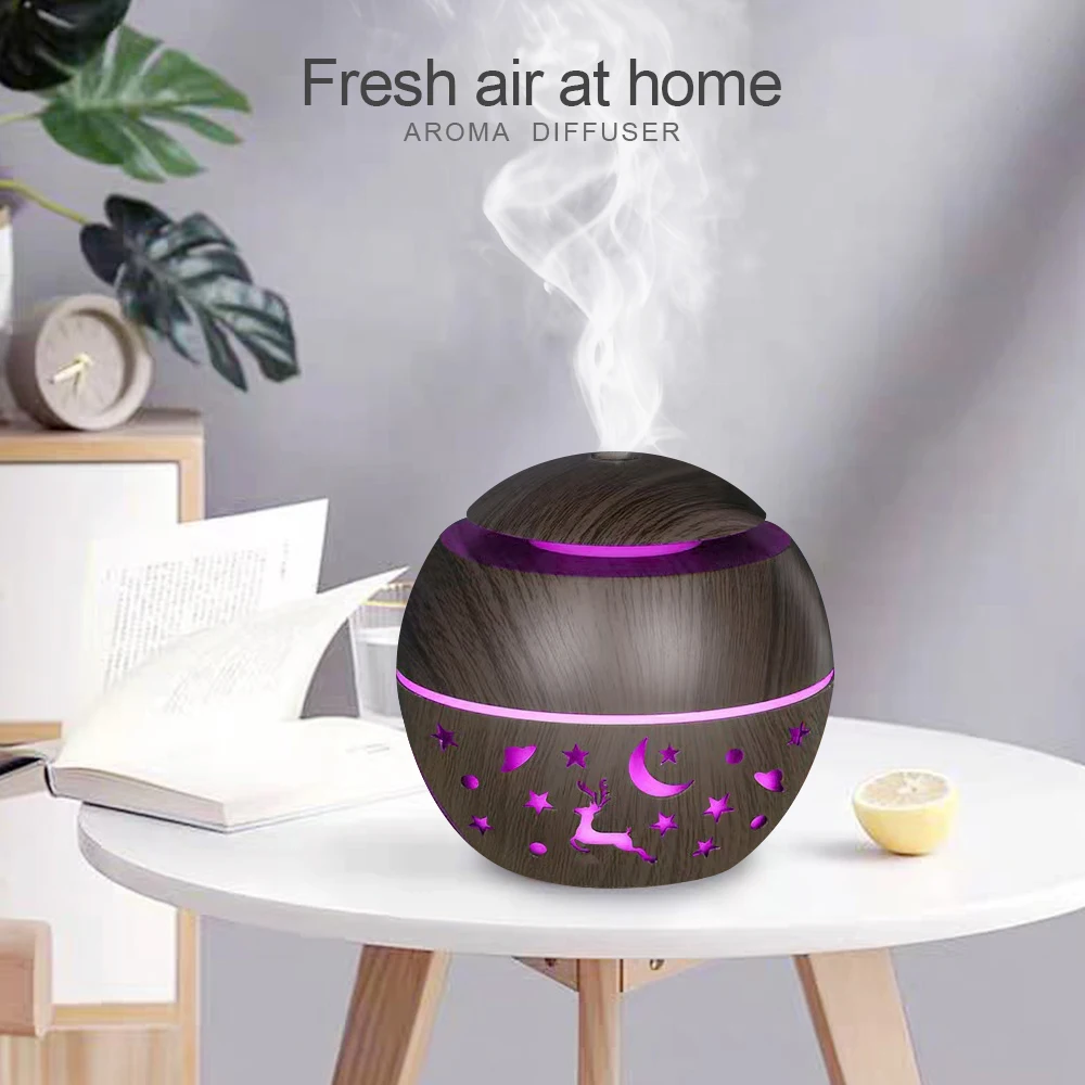 Mini umidificatore d'aria diffusore di aromi USB grano di legno olio essenziale elettrico aromaterapia umidificatore domestico odore con 2 oli. Per la casa