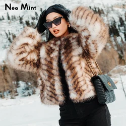 Neo Mint 2024 Winter Iconic Street Fashion Week Fluffy Short Eco Fur Jacket Women Luxury Brand Girls Cropped Furry Faux Fur Coat