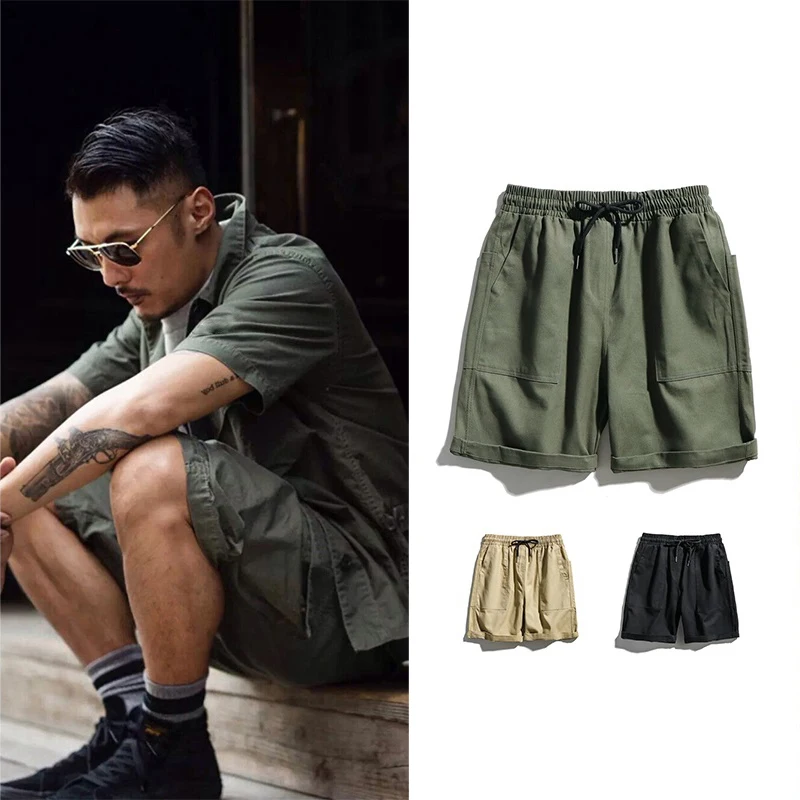 

Summer Workwear Shorts Men's Casual Loose Sports Five-Quarter Pants Student Trendy Brand mid Waist Straight Leg Pocket Detail