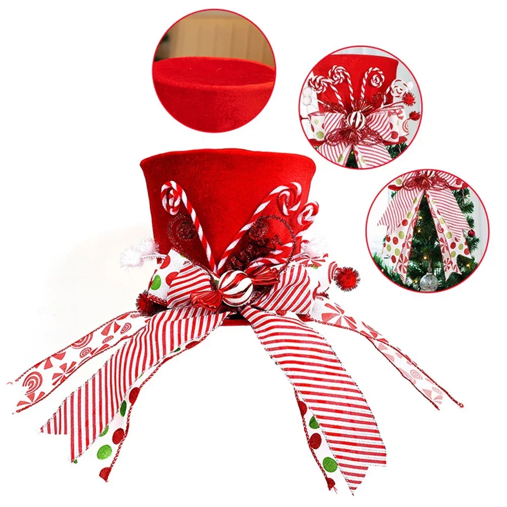 Unique Decor Christmas Tree Topper Christmas Celebration Candy Cane Accents Cheerful Decoration Cute Bow Ribbons