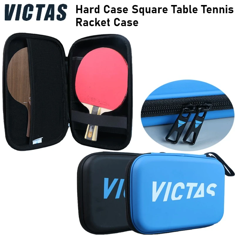 

VICTAS Hard Case Square Table Tennis Racket Cover Blue Black Shockproof Portable Ping Pong Paddle Bag for 2 Paddles & Balls