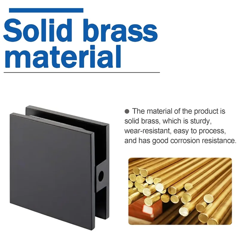 A26F-Brass Glass Clamp, Hole-In-Glass Fixed Panel U-Clamp,Square Screen Door Hardware For Bathroom For 5/16In To 1/2In