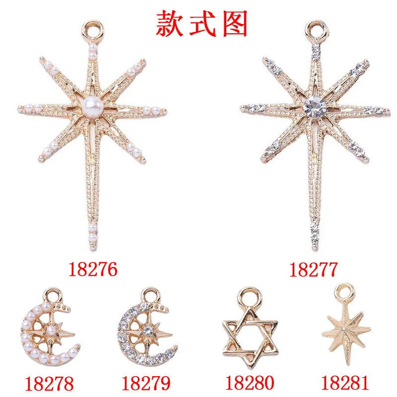 New DIY handmade bracelet necklace color retention pendant fashion inlaid pearl rhinestone star moon alloy accessories