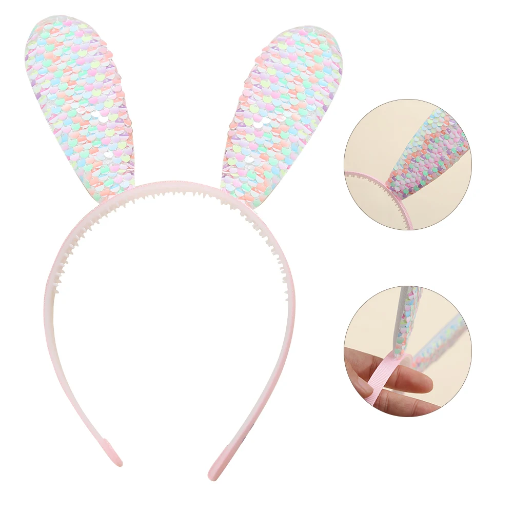 Rabbit Ears Headband Glitter Sequin rabbit Hairbands Shiny Headband Hair Metal Hoop Hair Party Decoration